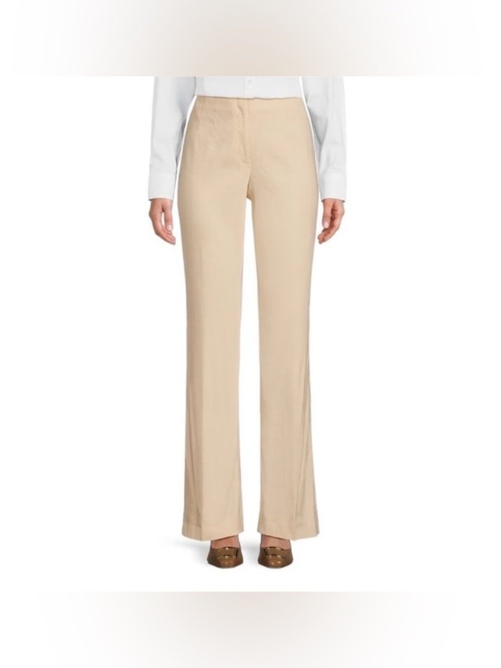 ANTONIO MELANI Kendall Beige Linen Blend Flare Leg Slacks Pants Sz 12 Large NWT